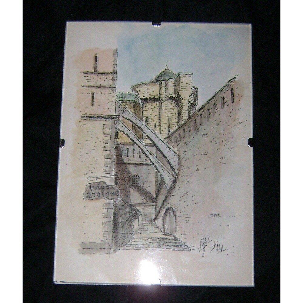 French Street Watercolo Ink, Original Signed by Artist NOT a Print, Framed OOAK